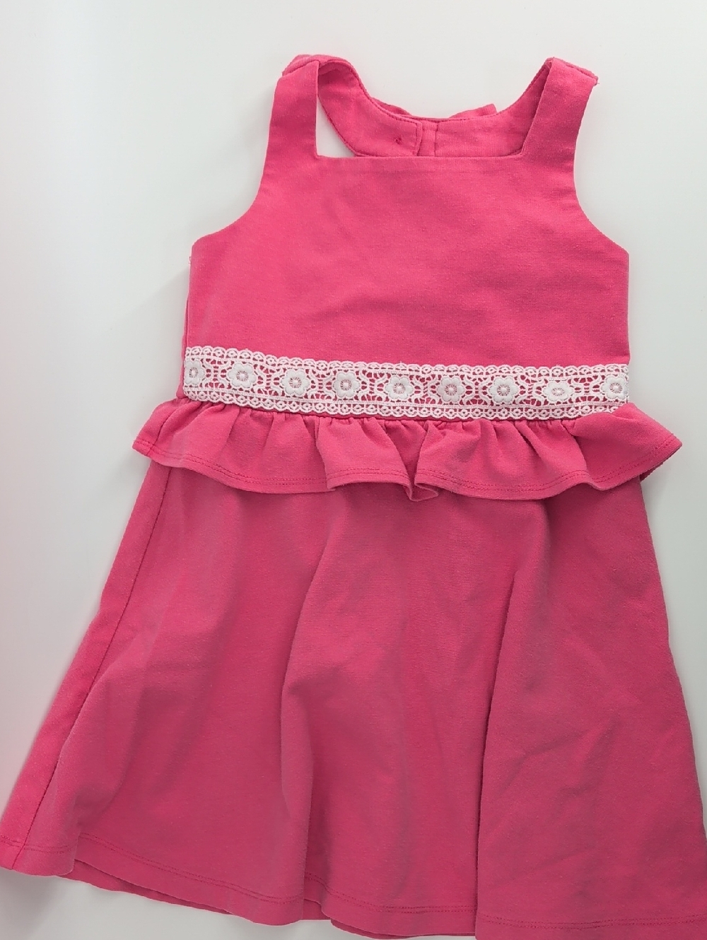 Girls Pink Sleeveless Dress with Lace Trim
